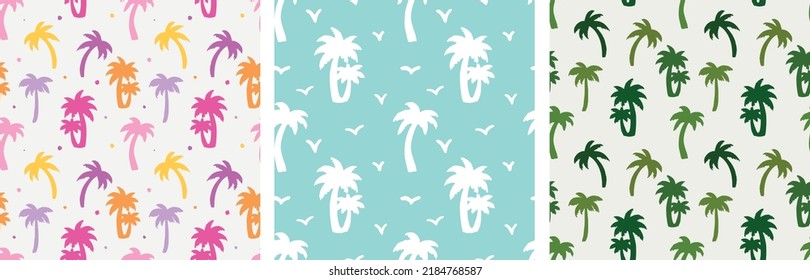 Summer Tropical Palm Tree Colorful Beach Fresh Hand-Drawn Vector Illustration