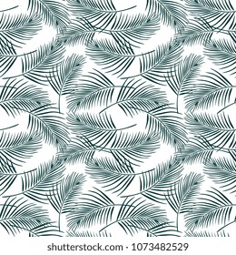 Summer tropical palm tree leaf seamless pattern. Vector illustration for cards, web, backgrounds and natural product.