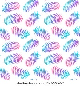 Summer tropical palm tree leaves seamless pattern. Vector grunge design for cards, web, backgrounds and natural product. Colorful fasion illustration