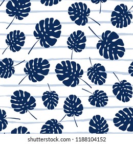 Summer tropical palm tree leaves seamless pattern. Vector grunge design for cards, web, backgrounds and natural product. Monstera leaf