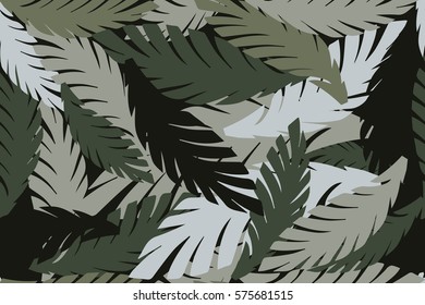 Summer tropical palm tree leaves seamless pattern. Vector grunge design for cards, wallpapers, backgrounds and natural product.
