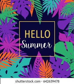 Summer, Tropical Paradise, beach, background with palm leaves