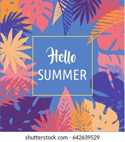 Summer, Tropical Paradise, beach, background with palm leaves
