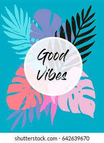 Summer, Tropical Paradise, beach, background with palm leaves