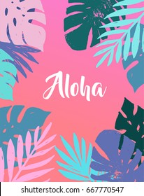 Summer, Tropical Paradise, beach, background with palm leaves