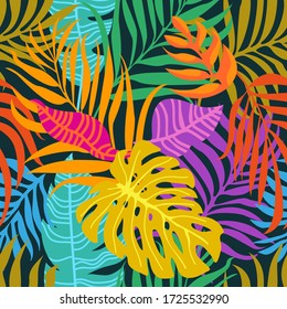 Tropisches Sommerparadies. Nahtloses Muster mit Blumenelementen. Aloha Textilsammlung. Vorlage für die Textilgestaltung, Karten, Cover.