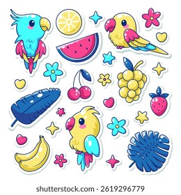 Summer Tropical Parrot Sticker Set