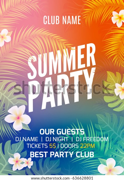 Summer Tropical Party Flyer Design Template Stock Vector Royalty Free