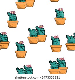 summer tropical pattern background with cactuses or cacti, succulents. Perfect for wallpapers, surface textures, textile. Isolated on white background