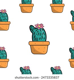 summer tropical pattern background with cactuses or cacti, succulents. Perfect for wallpapers, surface textures, textile. Isolated on white background