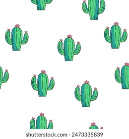 summer tropical pattern background with cactuses or cacti, succulents. Perfect for wallpapers, surface textures, textile. Isolated on white background