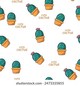 summer tropical pattern background with cactuses or cacti, succulents. Perfect for wallpapers, surface textures, textile. Isolated on white background