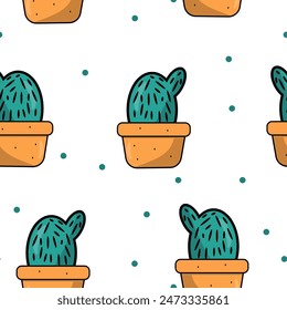 summer tropical pattern background with cactuses or cacti, succulents. Perfect for wallpapers, surface textures, textile. Isolated on white background