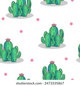 summer tropical pattern background with cactuses or cacti, succulents. Perfect for wallpapers, surface textures, textile. Isolated on white background