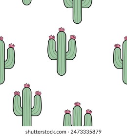 summer tropical pattern background with cactuses or cacti, succulents. Perfect for wallpapers, surface textures, textile. Isolated on white background