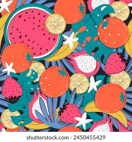 summer tropical pattern with colorful exotic fruits 