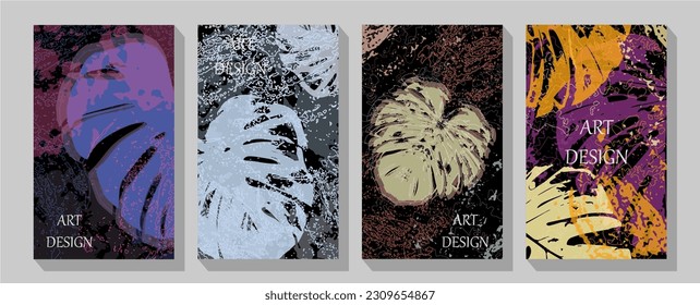 Summer tropical pattern on dark mountain background. Trendy pattern, graphic brochure. Luxury Vector illustration