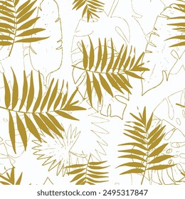 Summer Tropical pattern, palm leaves florals seamless vector floral background. Exotic plant natural textured stripes illustration, jungle print. Leaves of palm tree on paint