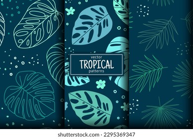 Patrones tropicales de verano. Colección de patrones de hojas de palma tropicales de jungla. Patrón de verano floral.