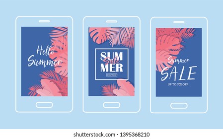 Summer Tropical Phone Background-Vector illustration