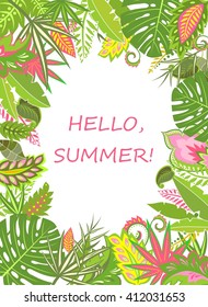 Summer tropical poster with exotic leaves