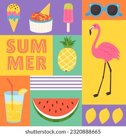 Summer tropical poster minimalist style. Bright color geometric print. Holiday vector background