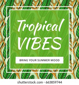Summer tropical poster vector. Exotic floral square social media banner template. Background for party card, wedding invitation, travel flyer or beauty fashion covering.