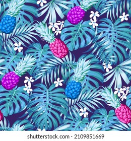 Summer tropical print with pineapples 
