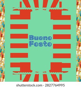 Summer tropical reef typography treatment for Italian text conveying HAPPY HOLIDAYS with rounded pill edge line grid accents pattern and philatelic edge frame