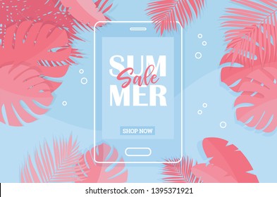 Summer Tropical Sale Banner -Vector illustration