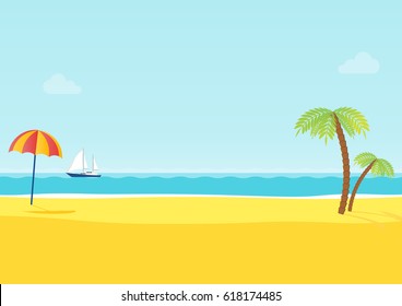 Summer tropical sea beach background vector illustration.
