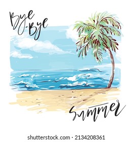 Summer tropical sea watercolor illustration.