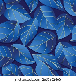 Summer tropical seamless pattern with blue leaves, tropical plants. floral print, vector illustration.