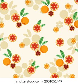 Patrón veraniego tropical sin costuras con naranjas y flores de colores. El fondo de los frutos naranjas. Diseño floral exótico moderno para el papel, la cubierta, la tela, la decoración interior y otros usuarios.