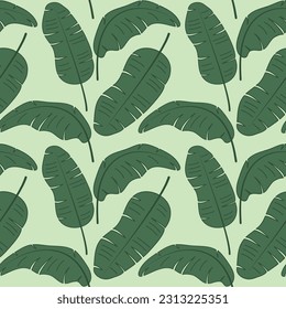 Summer Tropical seamless Pattern. Green banana Palm Leaves background.  Exotic plants vector illustration