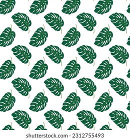 Patrón veraniego tropical sin costuras. Hoja verde de Monstera. Patrón infinito con plantas exóticas. Fondo de hojas