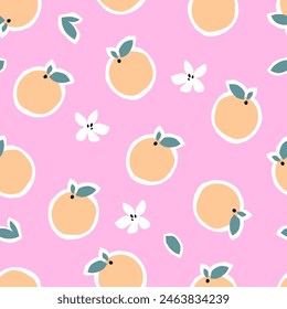 Summer tropical seamless pattern with oranges. Citrus fruits background for fabric, paper, cover, interior decor