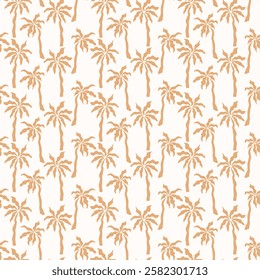 Summer tropical seamless pattern with palm trees. Hand drawn minimal art background. Surface cover design. Fabric textile print.