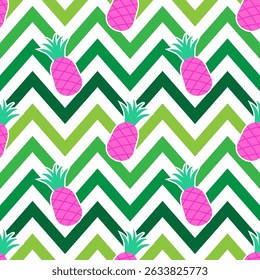 summer tropical seamless pattern with pink pineapples on striped background