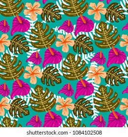 Summer tropical seamless pattern. Vector illustration