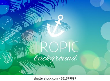 Summer tropical sky background with palm trees and bokeh