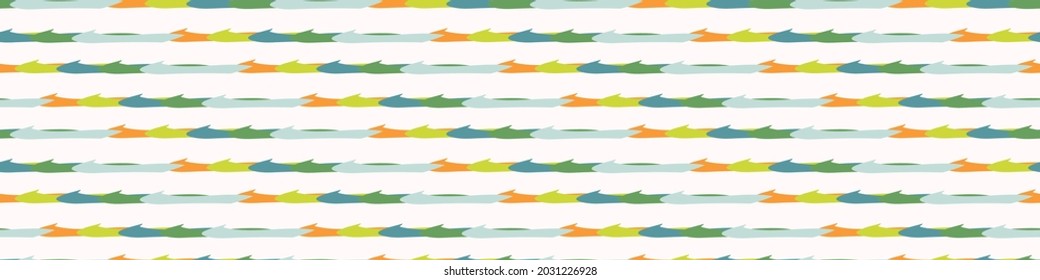 Summer tropical stripe seamless border pattern. Bright retro broken line banner edge. Fun gender neutral gift wrap masking taper decor washi ribbon trim in vector.