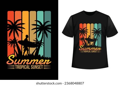 Summer tropical sunset graphic t shirt design vector