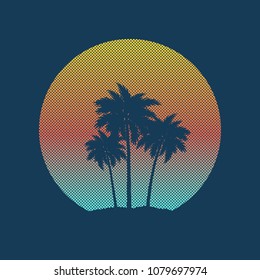 Summer tropical sunset with palm trees. Vector illustration.