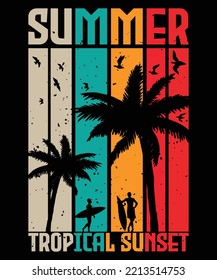 Summer Tropical Sunset Tshirt Design