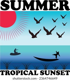Summer tropical sunset t-shirt design