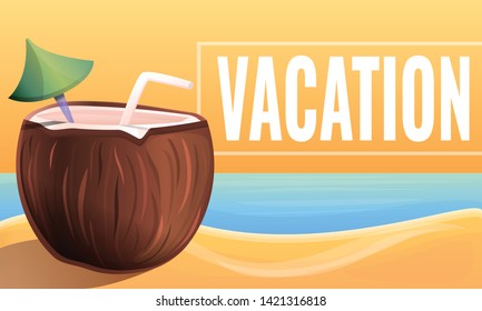Summer tropical vacation concept banner. Cartoon illustration of summer tropical vacation vector concept banner for web design