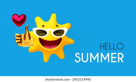 Summer and tropical vacation design templane with smiling sun with thumbs up gesture in sky