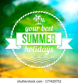 Summer tropical vector background with text badge