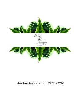 Summer tropical vector design for banner or flyer with green leaves and lettering